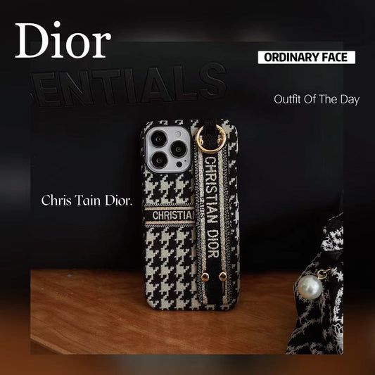Luxury Textile CD Phone Case With Wrist Strap for iPhone