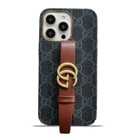 Luxuriöse GG Leder-iPhone-Hülle mit Halterung