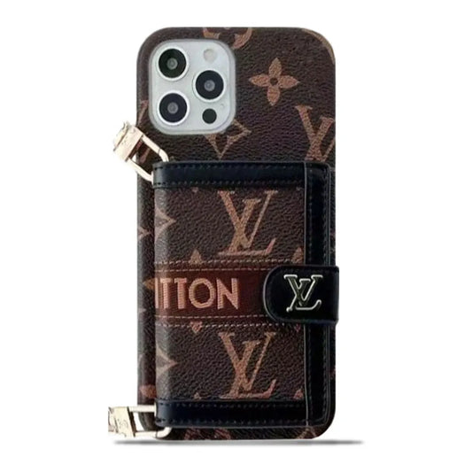 Klassische V Leder-Wallet-Hülle für iPhone mit Umhängeband