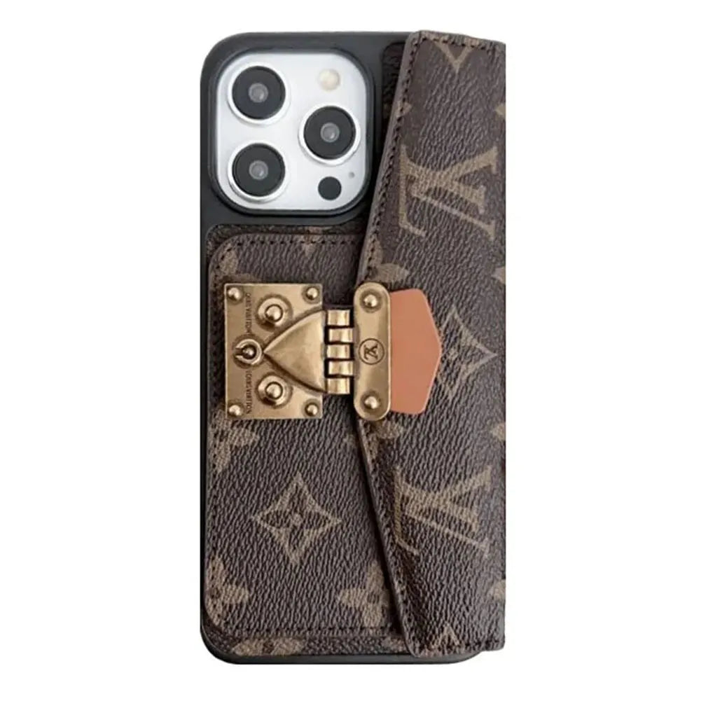 Monogram V bőr iPhone pénztárcatok mágneses flip borítóval