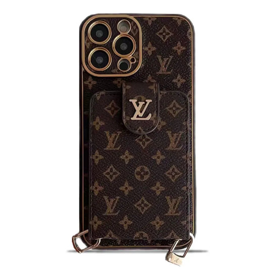 Monogram-Leder-Wallet-Case für iPhone mit Umhängeband