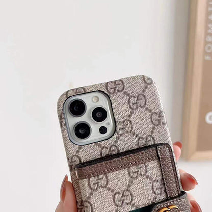 GG iPhone-Hülle mit Geldbörse und Umhängeband in Braun