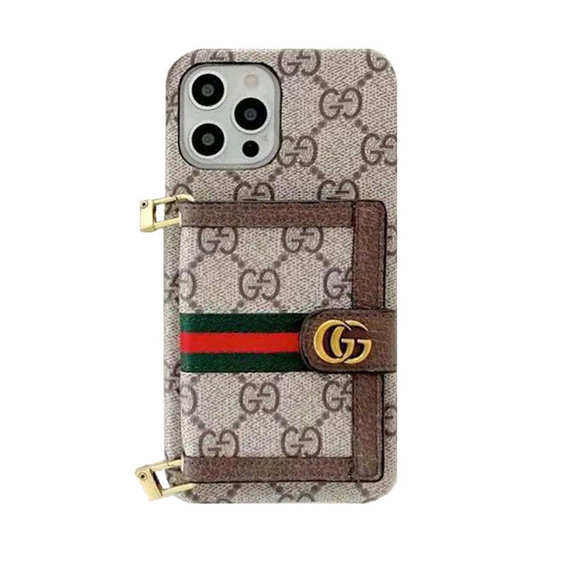 GG iPhone-Hülle mit Geldbörse und Umhängeband in Braun