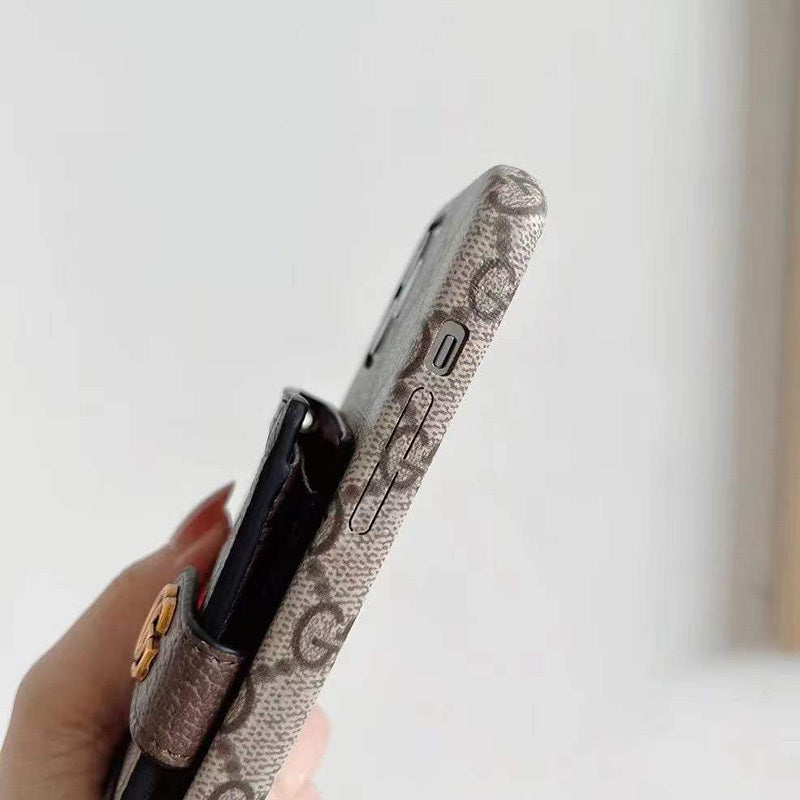 GG iPhone-Hülle mit Geldbörse und Umhängeband in Braun