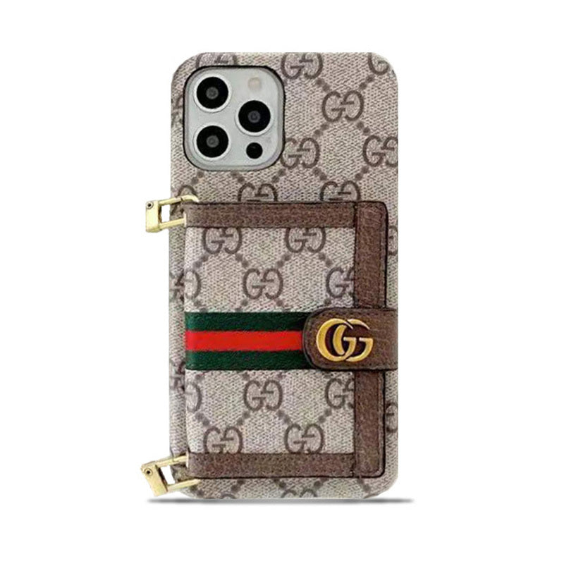 GG iPhone-Hülle mit Geldbörse und Umhängeband in Braun