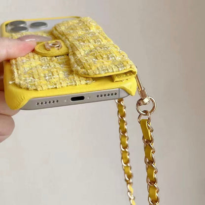 Chanel Style Quilted Wallet Phone Case With Adjustable Chain Crossbody Strap