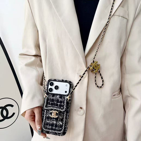 Chanel Style Tweed Quilted Card Holder Wallet Luxury Phone Case