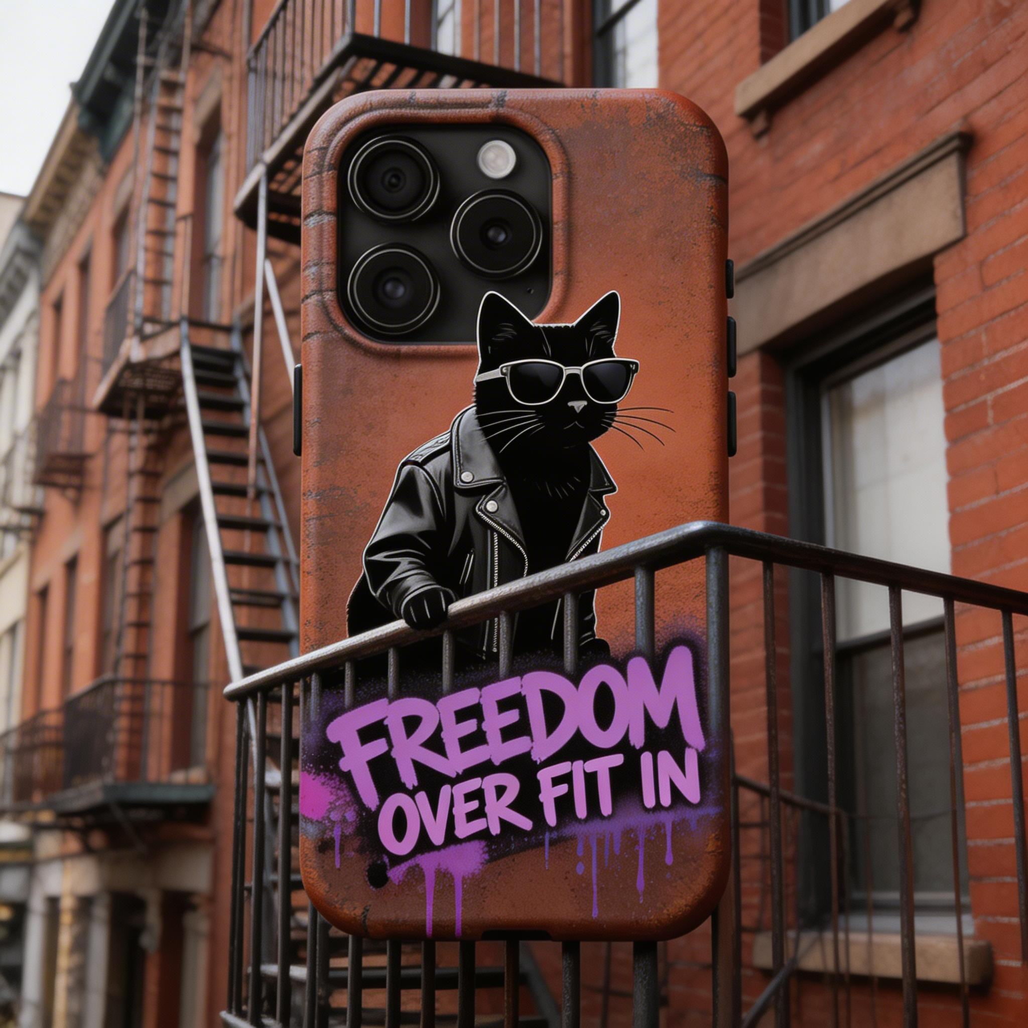Freedom Over Fit In — Cool Cat Graffiti Phone Case