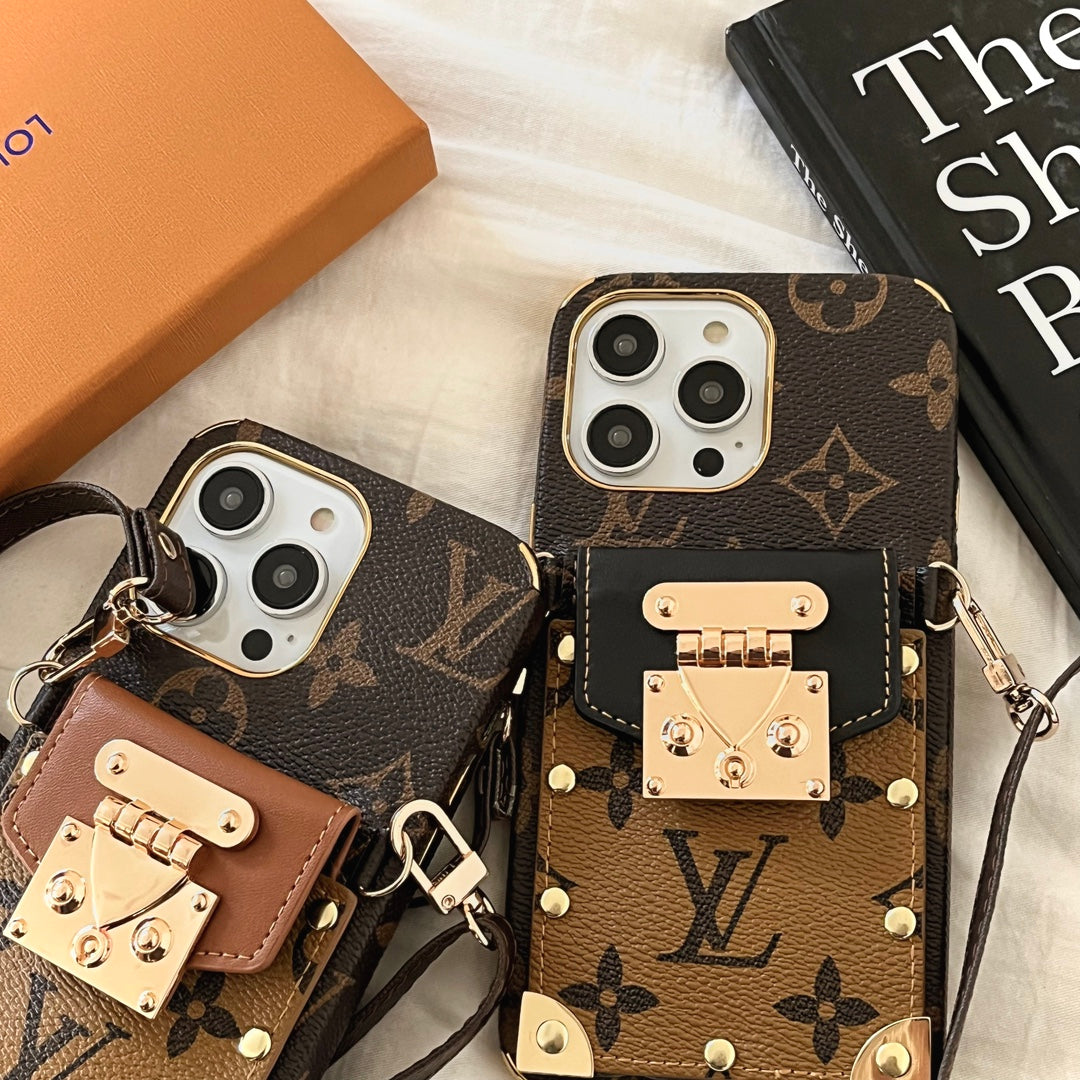 Stylish LV iPhone Case with Card Holder & Crossbody Strap
