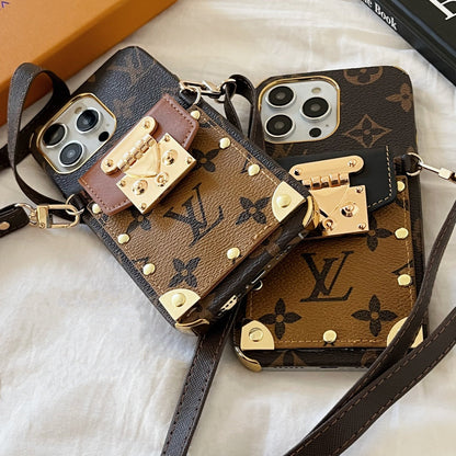 Stylish LV iPhone Case with Card Holder & Crossbody Strap