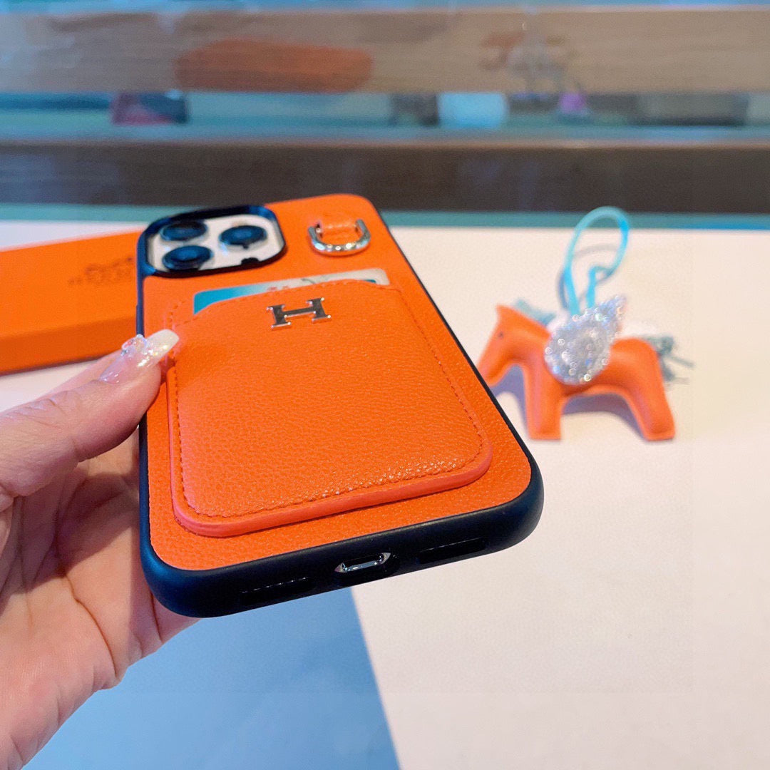 Hermès Style Premium Leather Card Holder Phone Case
