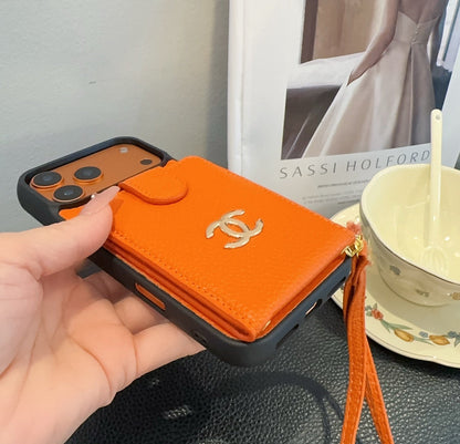 Chanel Style Leather Flip Card Holder Crossbody Phone Case