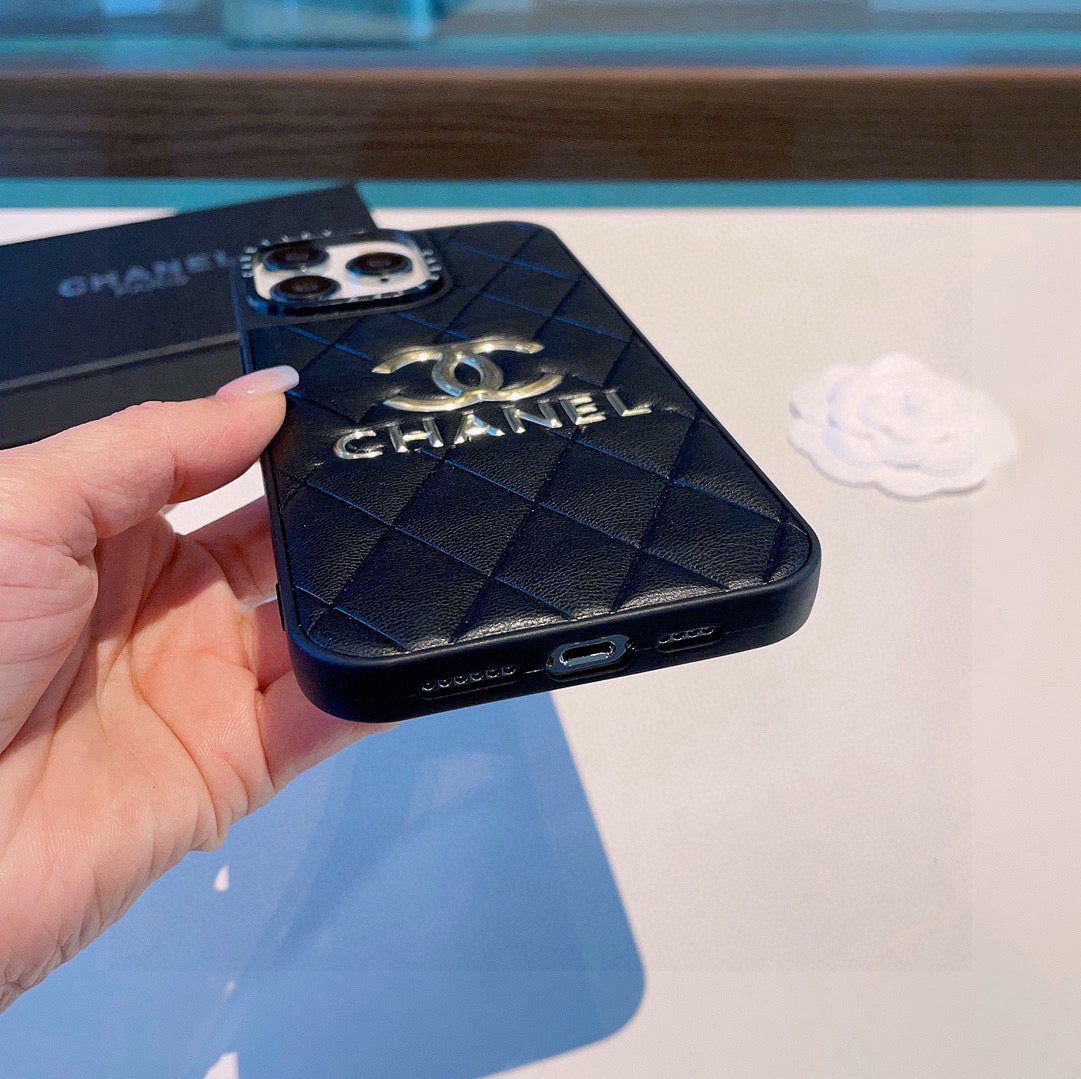 Chanel Quilted Leather Phone Case with Metal CC Logo