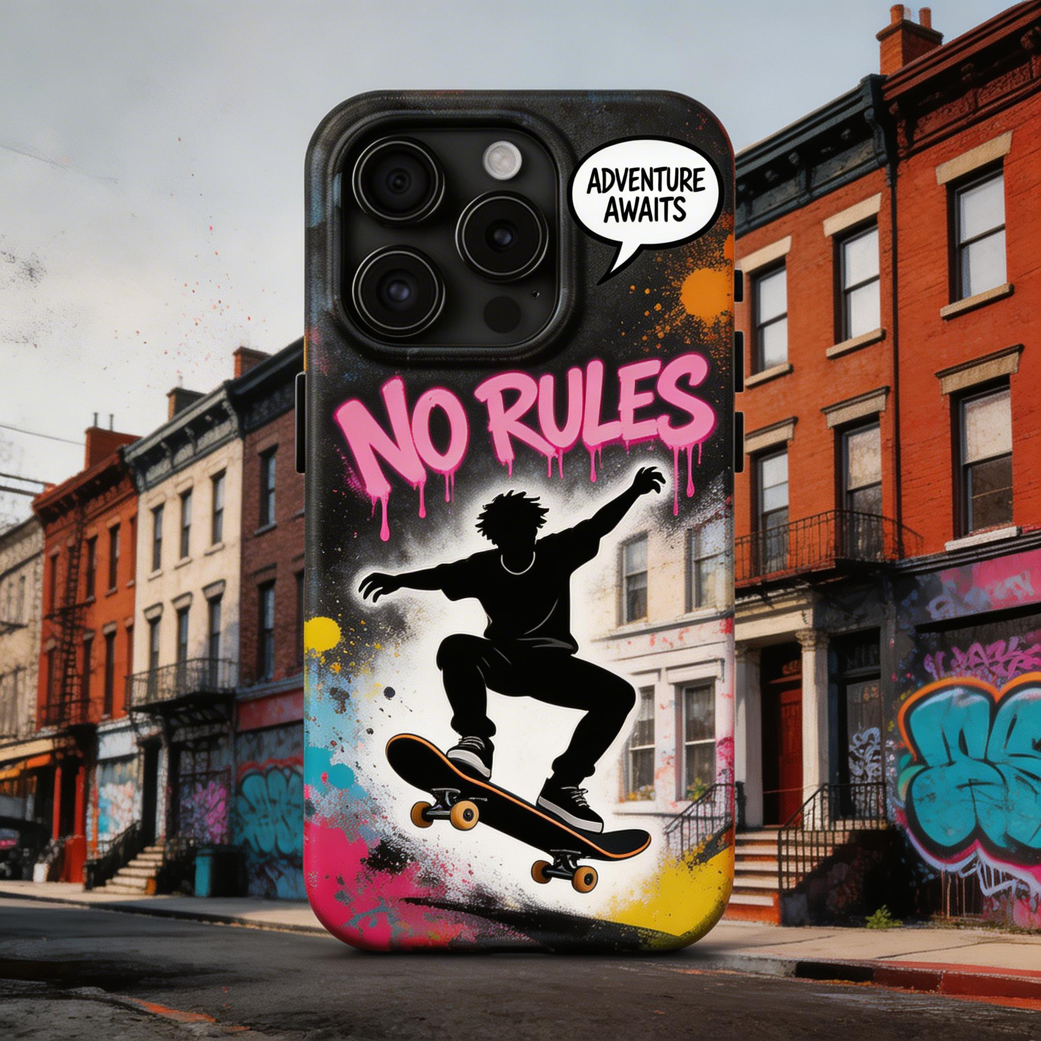 No Rules — Red Brick Skater Graffiti Phone Case