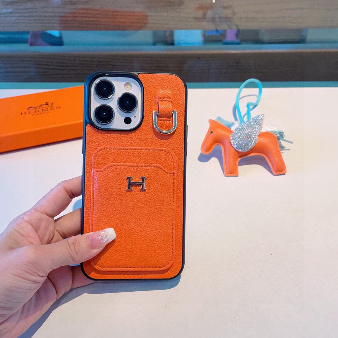 Hermès Style Premium Leather Card Holder Phone Case