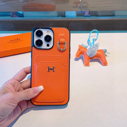 Hermès Style Premium Leather Card Holder Phone Case