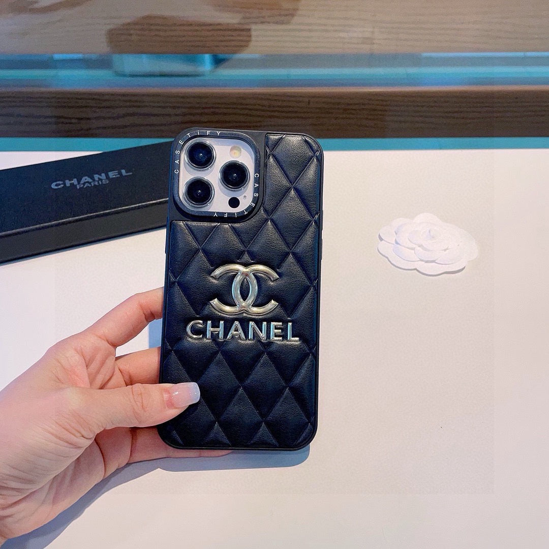Chanel Quilted Leather Phone Case with Metal CC Logo