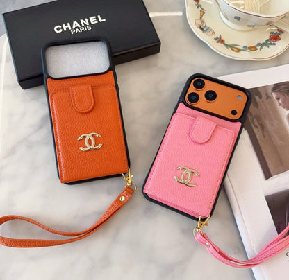 Chanel Style Leather Flip Card Holder Crossbody Phone Case