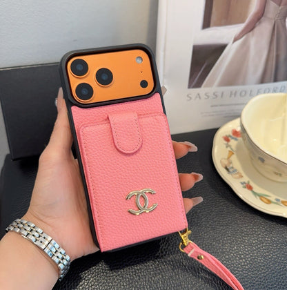 Chanel Style Leather Flip Card Holder Crossbody Phone Case