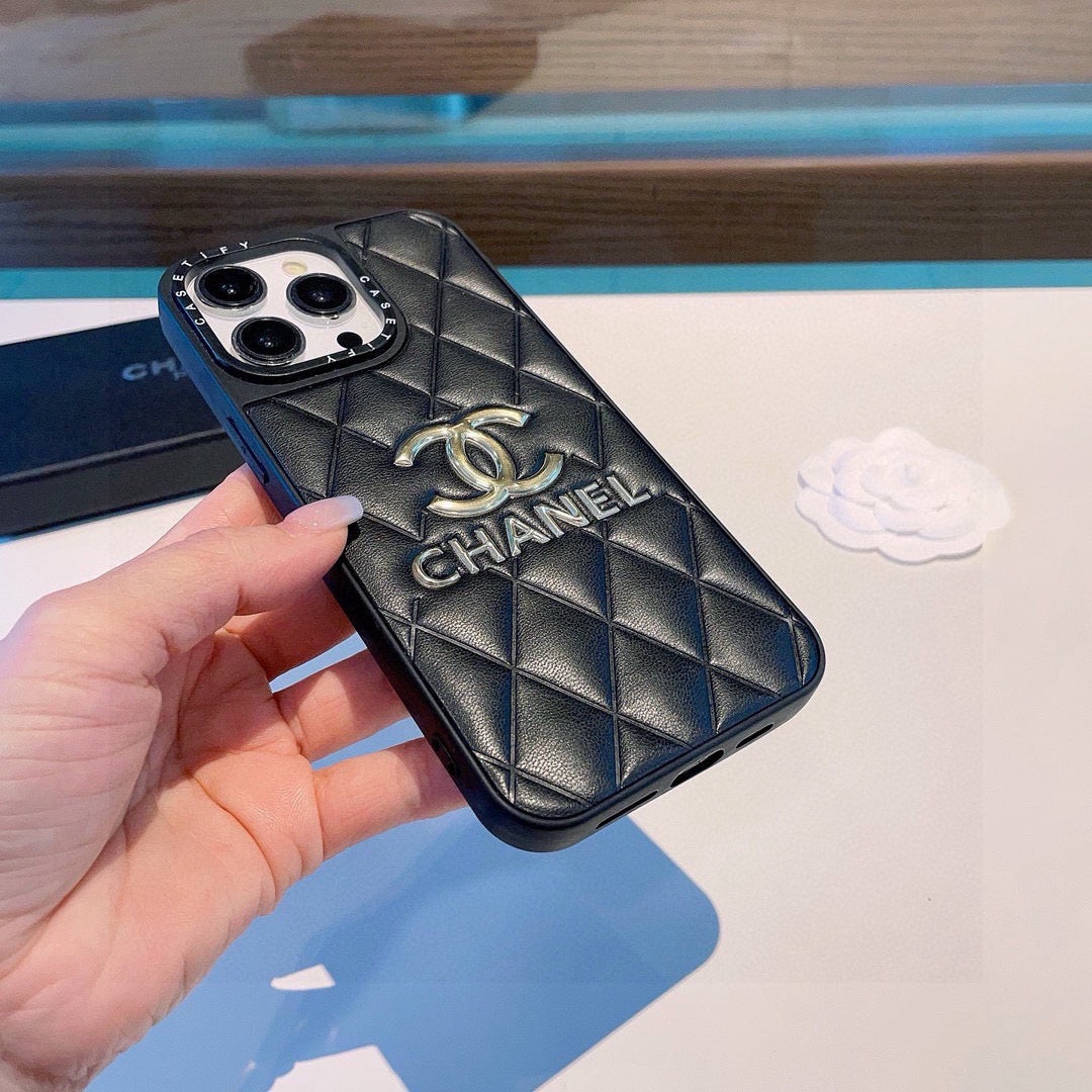 Chanel Quilted Leather Phone Case with Metal CC Logo