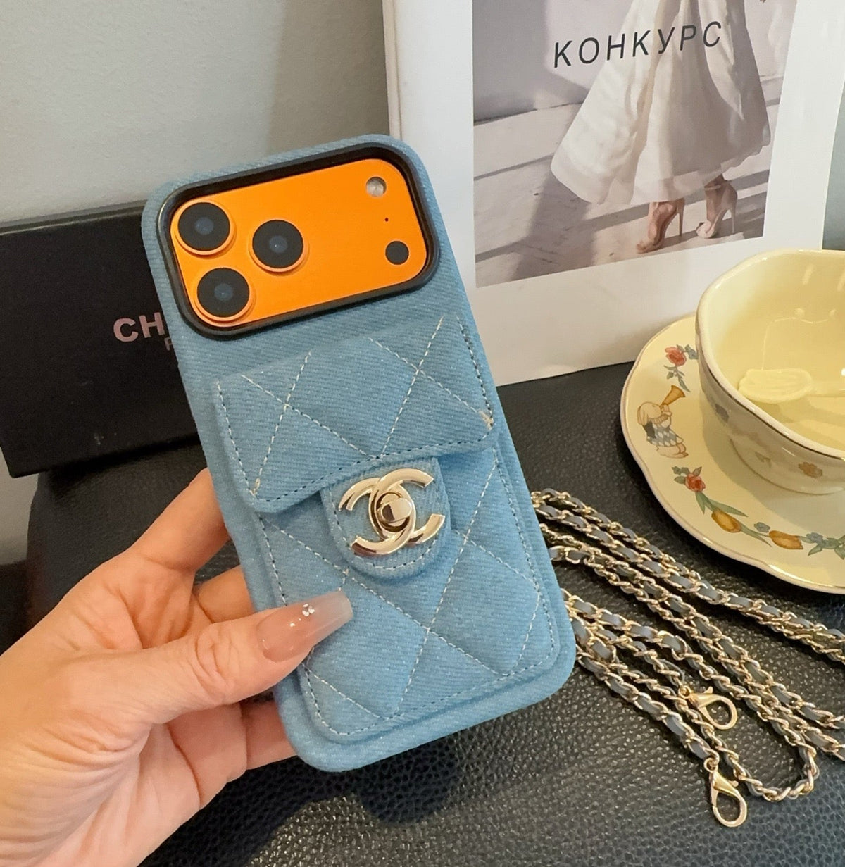 Chanel Denim CC Crossbody iPhone Case with Card Slot