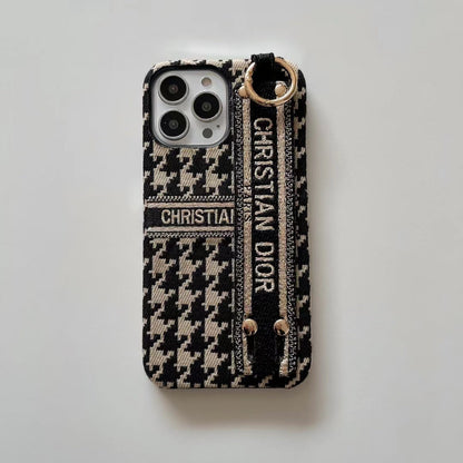 Luxury Textile CD Phone Case With Wrist Strap for iPhone
