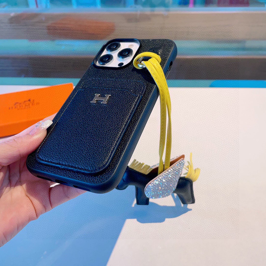 Hermès Style Premium Leather Card Holder Phone Case