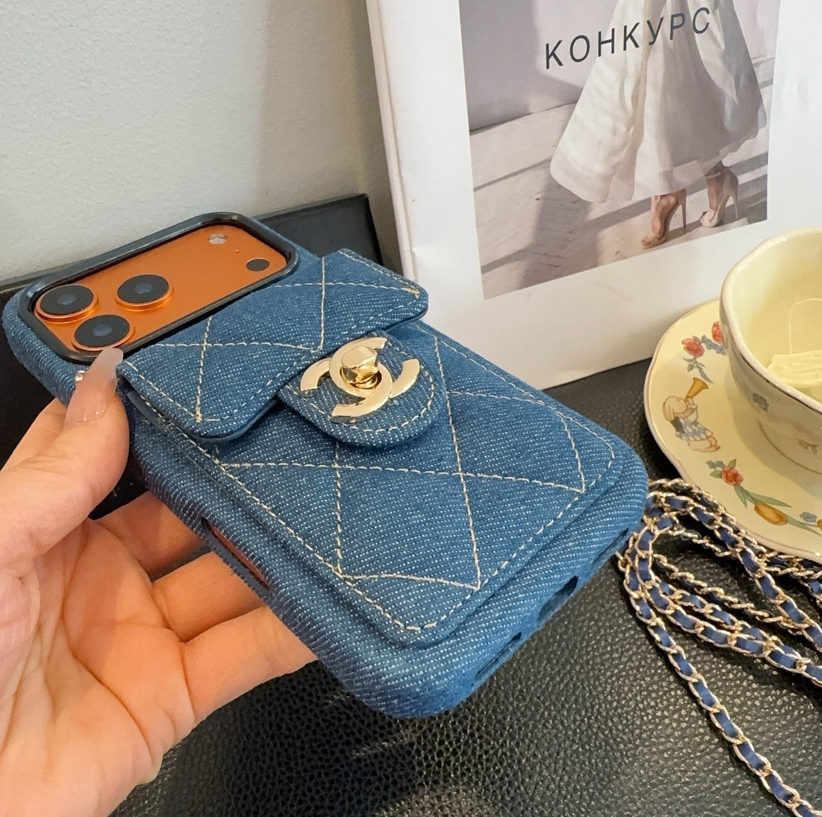 Chanel Denim CC Crossbody iPhone Case with Card Slot