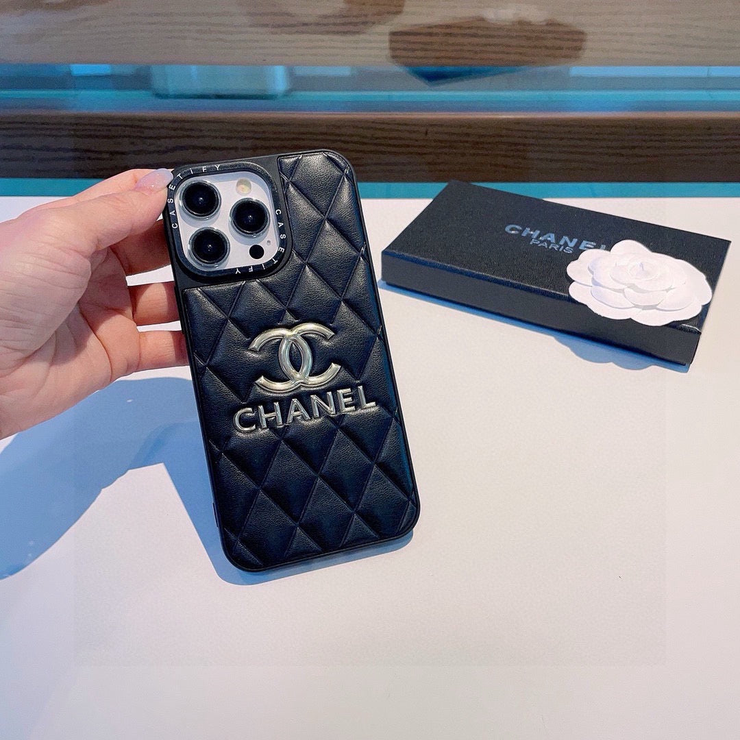 Chanel Quilted Leather Phone Case with Metal CC Logo