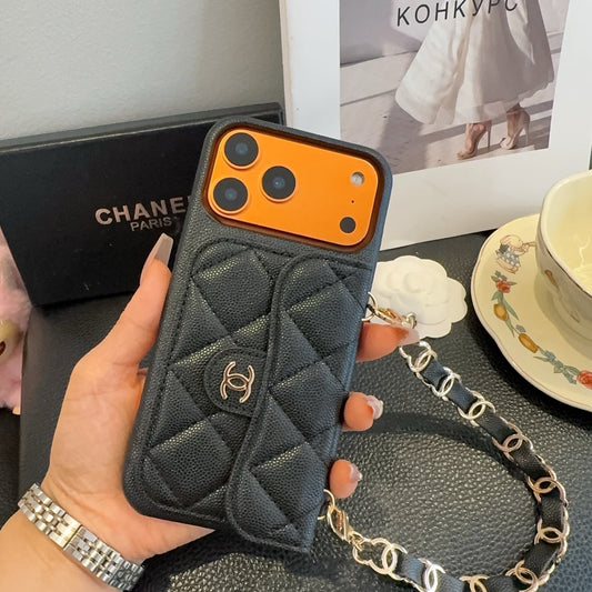 Chanel Quilted Caviar Leather Card Holder Chain Strap Luxury Phone Case