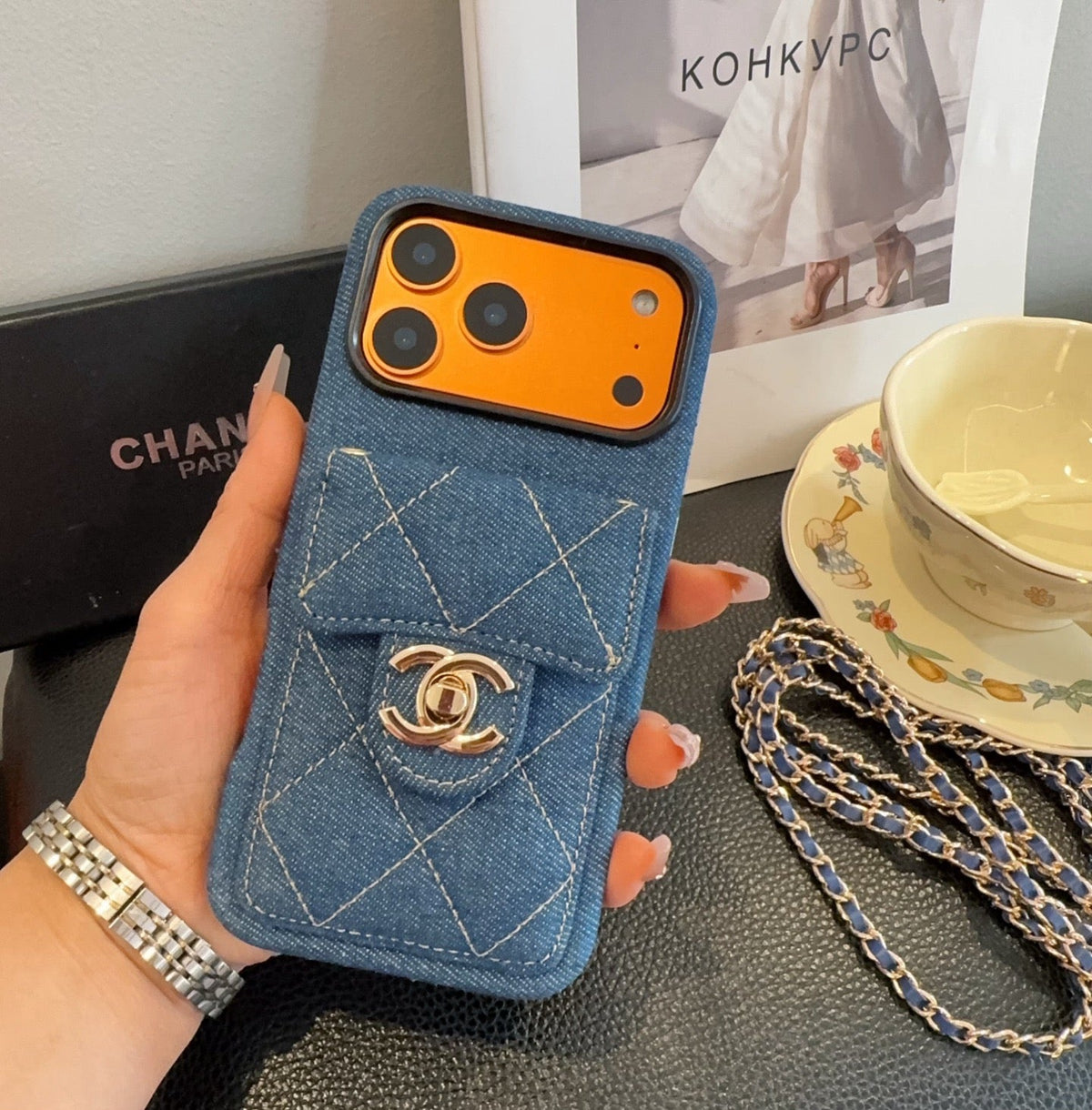 Chanel Denim CC Crossbody iPhone Case with Card Slot