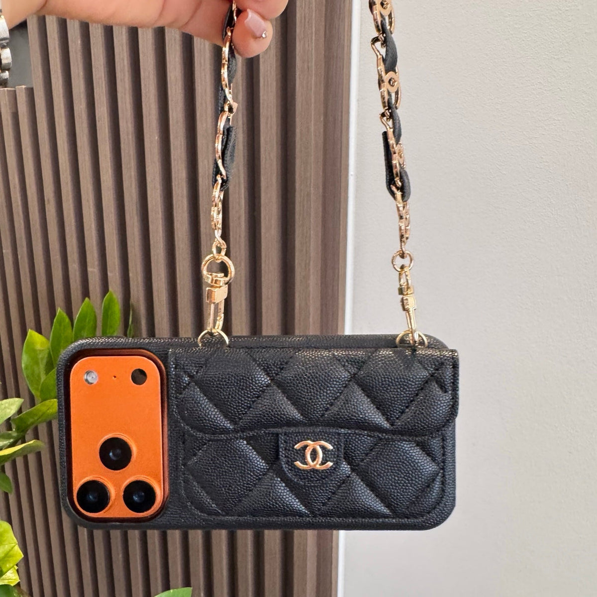 Chanel Quilted Caviar Leather Card Holder Chain Strap Luxury Phone Case