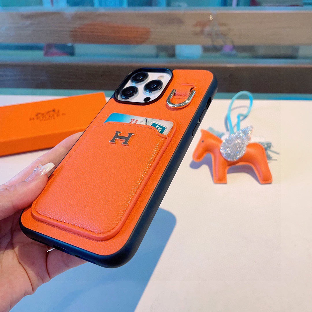 Hermès Style Premium Leather Card Holder Phone Case