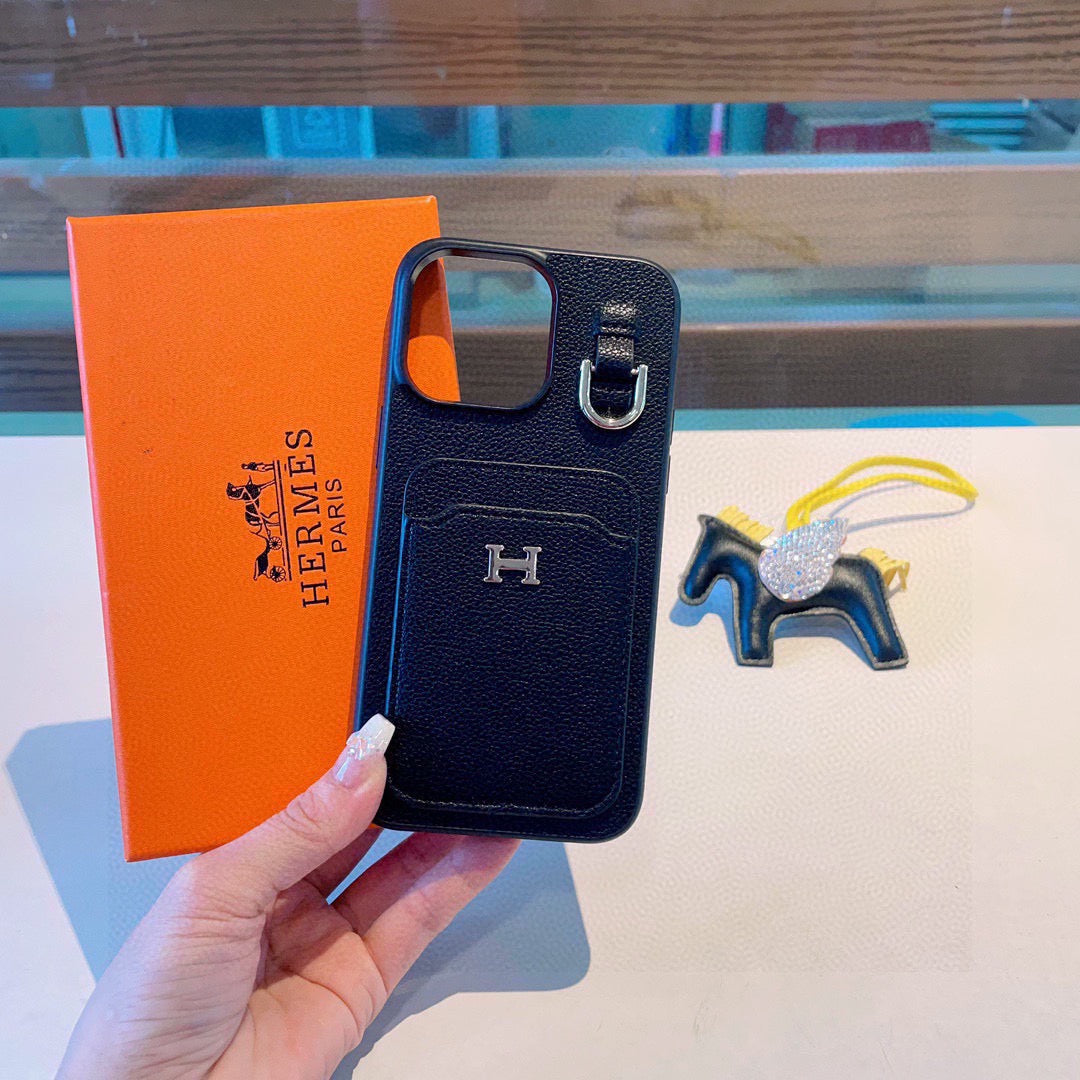 Hermès Style Premium Leather Card Holder Phone Case