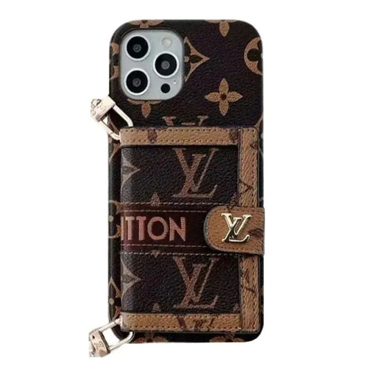 Klassische V Leder-Wallet-Hülle für iPhone mit Umhängeband