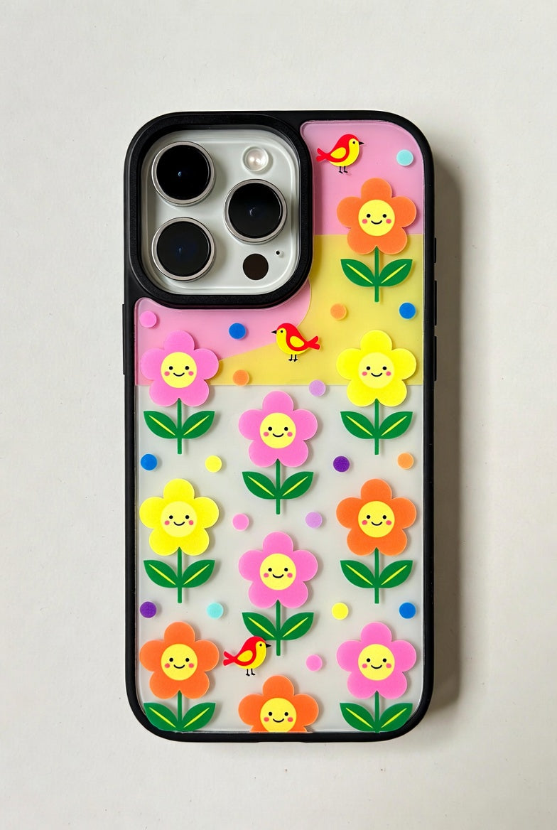 The Happy Garden: Pastel Flower Field & Birds Phone Case – Soft & Sweet Aesthetic