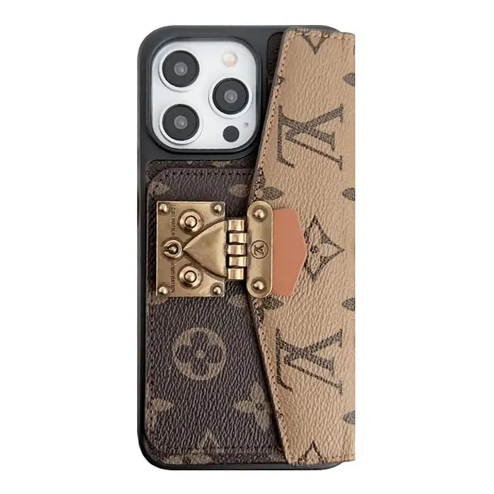 Monogram V bőr iPhone pénztárcatok mágneses flip borítóval