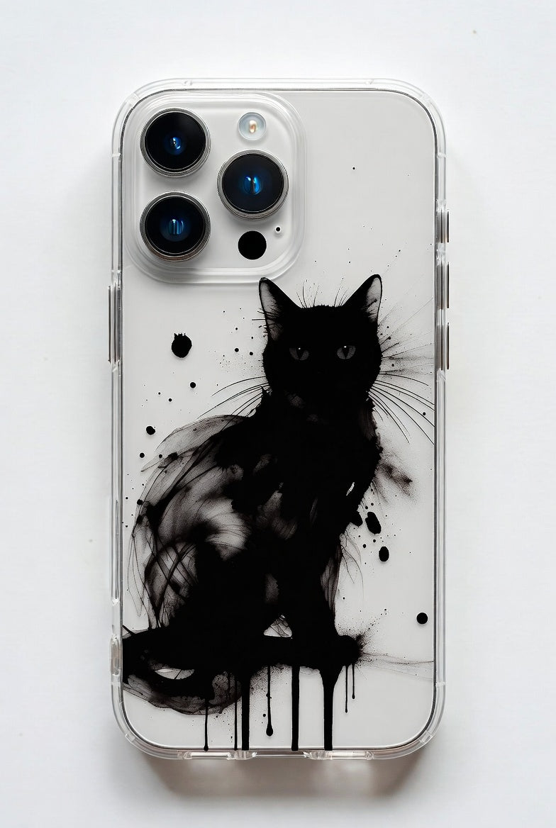 Artistic Black Cat Watercolor Phone Case