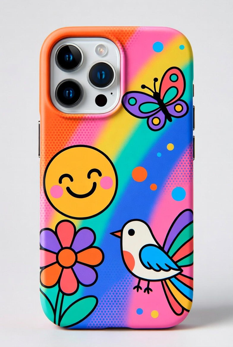 Retro Pop Dream: Rainbow Smile & Butterfly Phone Case