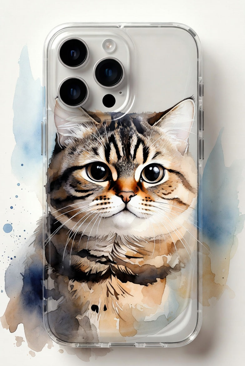Watercolor Tabby Cat Portrait Phone Case
