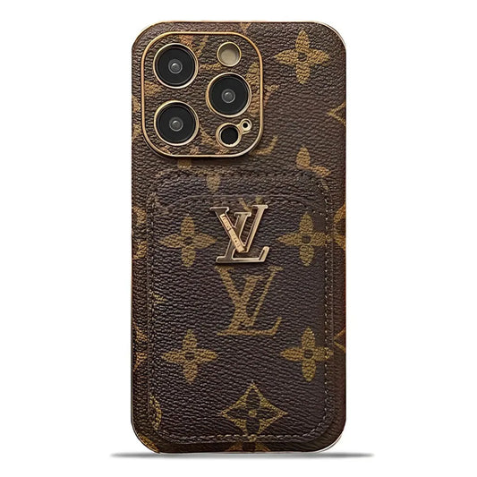 Vintage iPhone-Wallet-Hülle aus Leder mit Monogramm L und Kartenfach