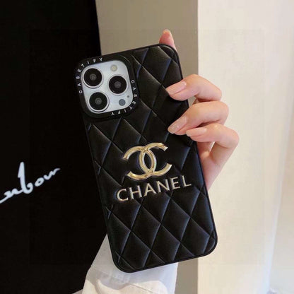 Chanel Quilted Leather Phone Case with Metal CC Logo