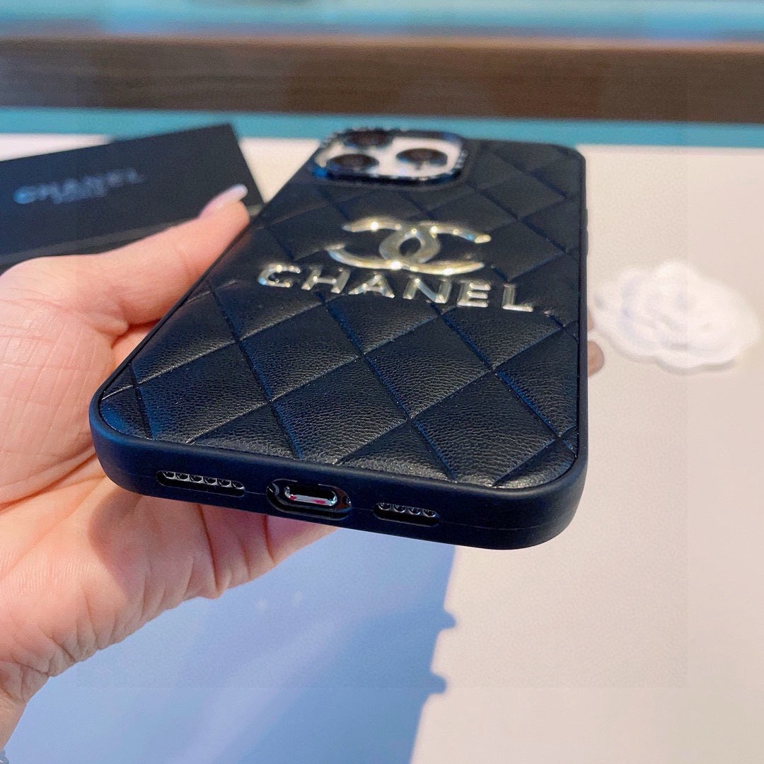 Chanel Quilted Leather Phone Case with Metal CC Logo