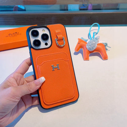 Hermès Style Premium Leather Card Holder Phone Case