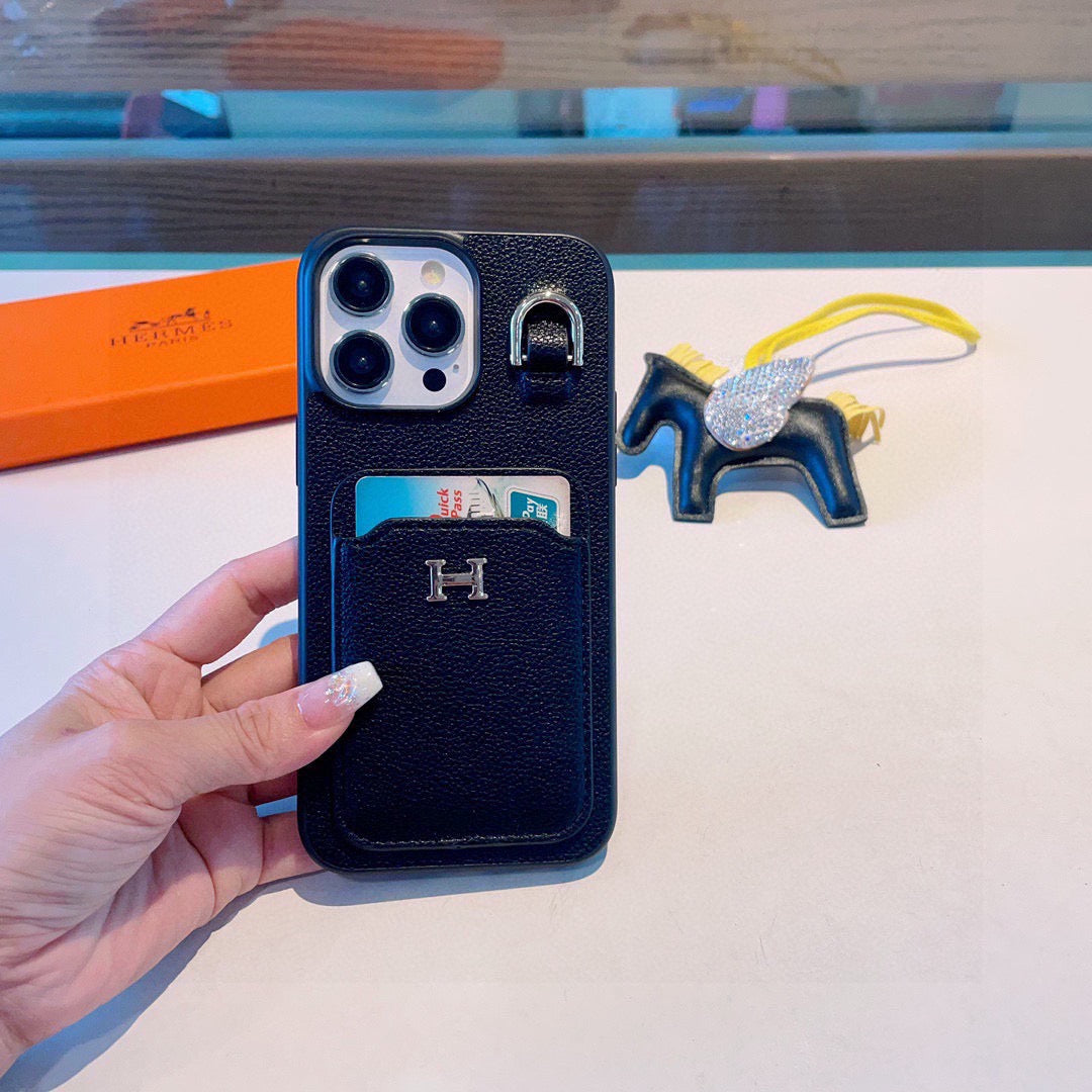 Hermès Style Premium Leather Card Holder Phone Case