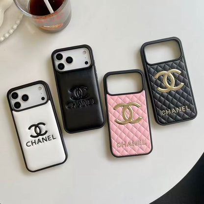 Chanel Classic Quilted Leather 3D Gold Logo Luxury Phone Case