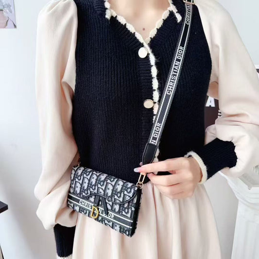 Dior Oblique Jacquard Phone Case Bag with Crossbody Strap & Chain Handle