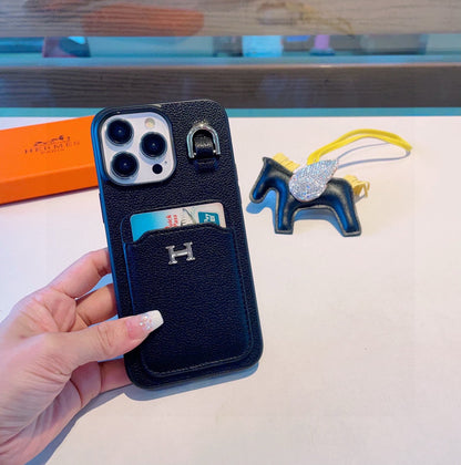 Hermès Style Premium Leather Card Holder Phone Case