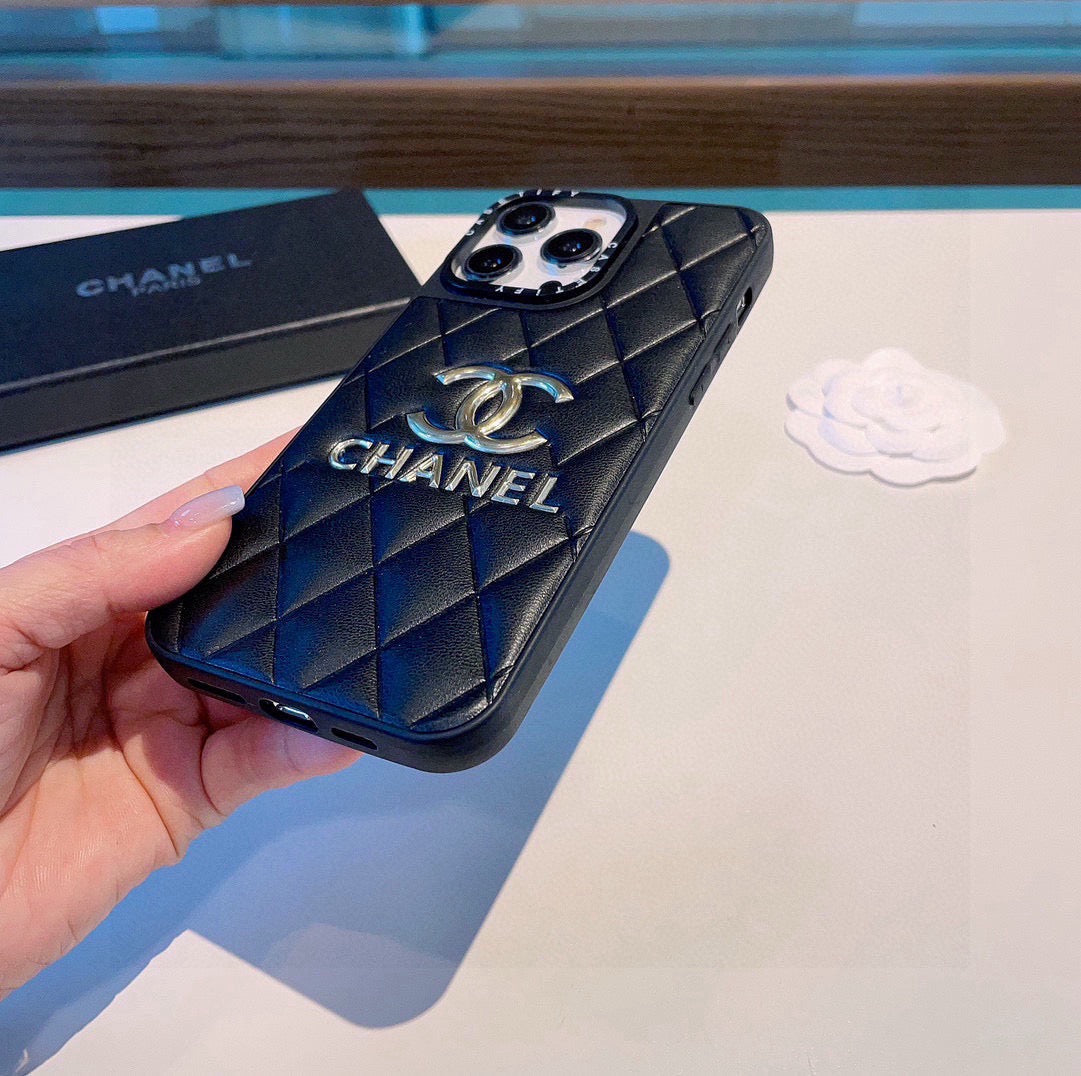 Chanel Quilted Leather Phone Case with Metal CC Logo